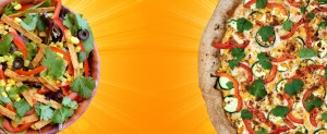 Summer is back! New Bikini Zucchini Pizza & Fresh Fiesta Salad Bikini Zucchini Description: A veggie showstopper! Sassy Chipotle sauce, lite 100% mozzarella cheese, zucchini, corn, feta cheese, bell peppers & fresh cilantro. Fresh Fiesta Description: A festive blend of spring mix & romaine, topped with bell peppers, corn, olives, fresh cilantro, and crunchy tortilla strips. Try it with Chipotle Ranch Dressing!